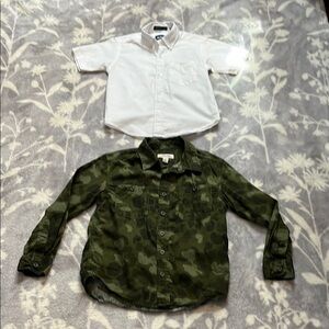 Set Cherokee Green Camouflage Mark Jason White Button Down Shirt Boys Sz 6/7
